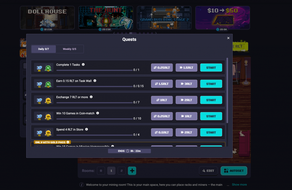 Daily Quests are important to your RollerCoin strategy for beginners